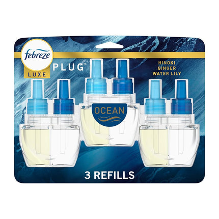 Febreze Plug in Air Fresheners, Ocean, Odor Eliminator for Strong Odors, Scented Oil Refill (3 Count)