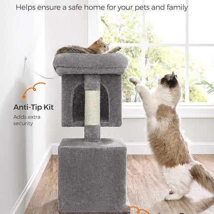 Feandrea Cat Tree Tower, 74 cm, M, Condo for Medium Cats up to 11 lb, Large Perch, 2 Caves, Scratching Post, Light Gray UPCT612W01