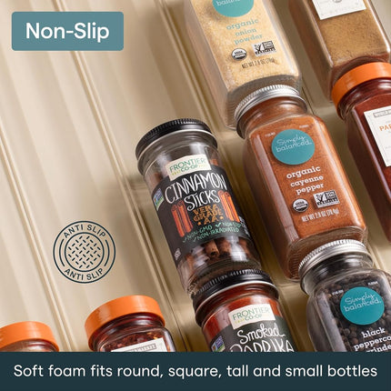 YouCopia SpiceLiner Adjustable Spice Drawer Liner, 10ft Roll, Sandstone, Seasoning and Spices Bottle Organizer Insert