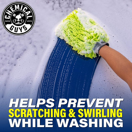 Chemical Guys Chenille Premium Scratch-Free Microfiber Wash Mitt for Car Washing - 2 Pack, Lime Green, Ultra-Soft Car Wash Gloves, Swirl-Free Finish, Safe for Trucks, SUVs, Motorcycles, and More