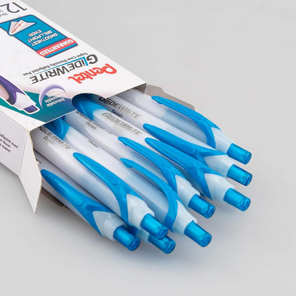 Pentel GlideWrite Ballpoint Pen with TechniFlo Ink, (1.0mm) Medium Line, Sky Blue, Box of 12 (BX910-S)