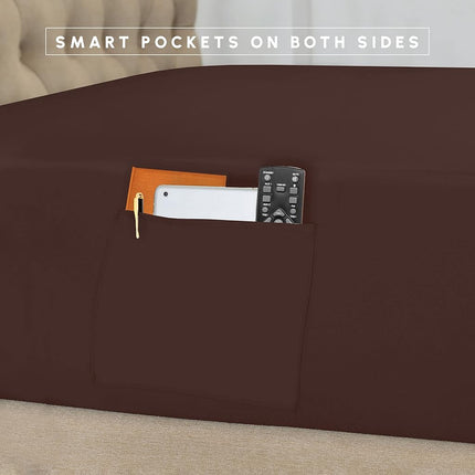 Elegant Comfort Silky Soft 8-Piece Dobby Stripe Bed-in-a-Bag Comforter Set, Includes 4pc Smart Sheet Set, Bed Skirt, Comforter, Matching Pillowcases and Shams - Twin/Twin XL, Chocolate Brown