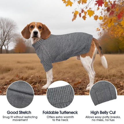 IECOii Extra Large Dog Sweater 4XL,Thermal Warm Dog Sweaters for Giant Breed Dogs,Turtleneck Knitted Knitwear for Pet Winter,Stretchy&Easy On Doggy Sweatshirt for Doberman,Great Dane(Light Grey,XXXXL)