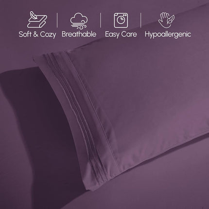 Elegant Comfort Luxurious 1500 Premium Hotel Quality Microfiber 4-Piece Sheet Set, 18-24 Inches Deep - Extra Deep Pocket Sheets - Ultra Soft 4PC Deep Pocket Sheets, Queen, Eggplant-Purple