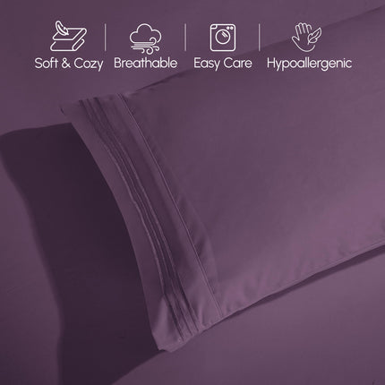Elegant Comfort Luxurious 1500 Premium Hotel Quality Microfiber 4-Piece Sheet Set, 18-24 Inches Deep - Extra Deep Pocket Sheets - Ultra Soft 4PC Deep Pocket Sheets, Full, Eggplant-Purple