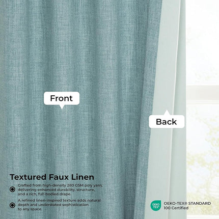 HPD Half Price Drapes Faux Linen Room Darkening Curtains - 96 Inches Long Luxury Linen Curtains for Bedroom & Living Room (1 Panel), 50W X 96L, Sea Thistle