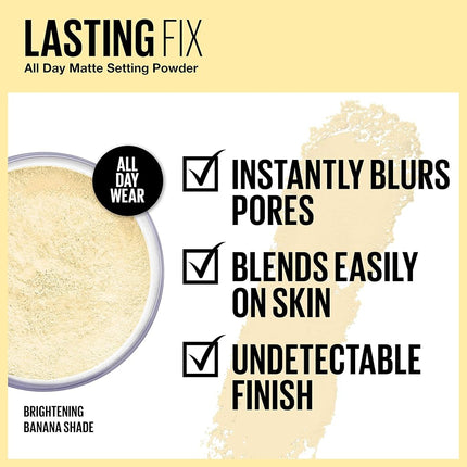 Maybelline New York Banana Powder, Loose Setting Face Powder Makeup, Fine Setting Powder, Matte Finish, Soft Focused Effect, Suitable for All Skin Tones, Shade 10, 0.21 Oz