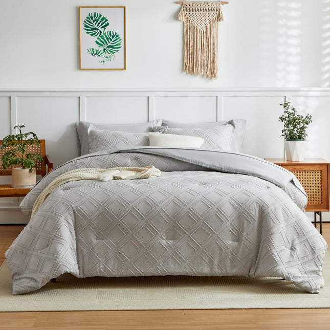 Flysheep Light Grey Tufted Bed in a Bag 7 Pieces Q