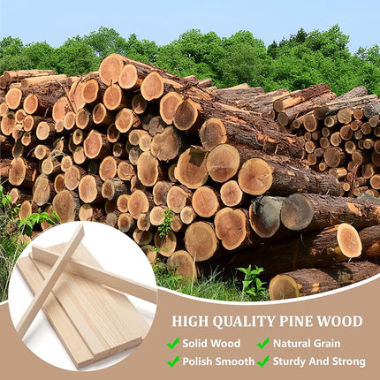 Wood Strips Trim Slats for Crafts, Square Wooden Dowels Wooden Sticks for Crafts, 3/8" × 1.5" × 15", 15 PCS Wood Dowel Rods, Unfinished Hardwood Sticks Flat Lumber Boards for Woodworking
