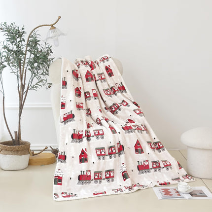 Elegant Comfort Reversible and Ultra-Plush Flannel Fleece-Winter Christmas Sherpa Throw- Lightweight Soft and Cozy-Holiday Decorative Throw, Perfect for Lounging, 50 x 60 inches, Santa Train