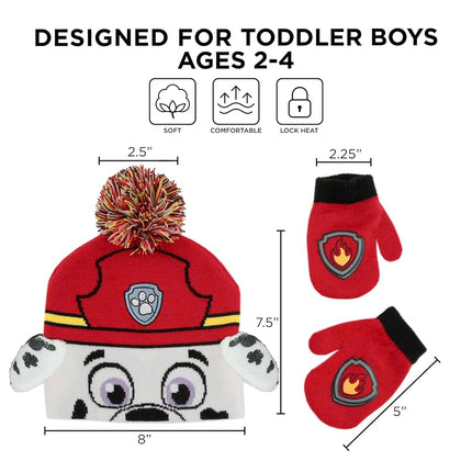 Nickelodeon boys Winter Hat and Mittens Set, Paw Patrol Chase Marshall Toddler Beanie for Ages 2-4, Marshall Design, 2-4T