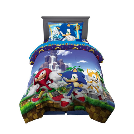 Juego de edredón y sábanas supersuaves para niños Franco, 4 piezas tamaño Twin, Sonic The Hedgehog, Anime