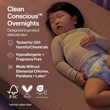 The Honest Company Clean Conscious Overnight Diapers for Sensitive Skin | Hypoallergenic, Fragrance Free | Cozy Cloud + Star Signs | Club Box, Size 3 (16-28 lbs), 52 Count