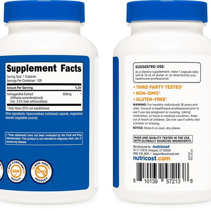 Nutricost Ashwagandha Herbal Supplement 600Mg, Healthy Stress Response - Ashwagandha Root