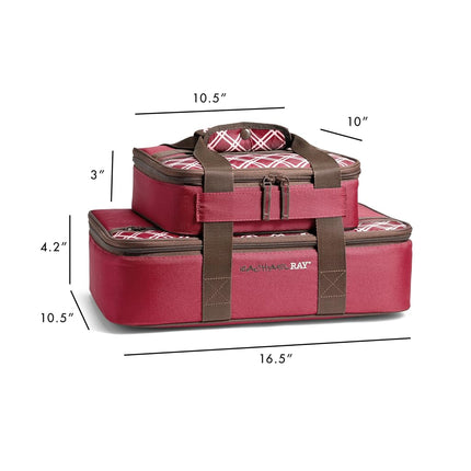 Rachael Ray Lugger Duo, Portacomidas Aislado para Comida Caliente o Fría, Bolsa Térmica para Lasaña para Comidas Compartidas, Fiestas, Picnics y Barbacoas, Compatible con Fuente de Horno de 23 x 33 cm, Borgoña