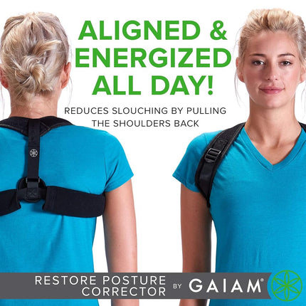Gaiam Restore Correcteur de posture pour femmes et hommes, Redresse-dos avec sangles rembourrées en maille respirante et réglables