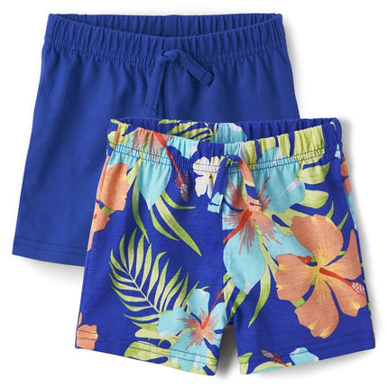 The Children's Place Baby Boys' Pull on Everyday Shorts 2 Pack, Hawaiin, Preemie