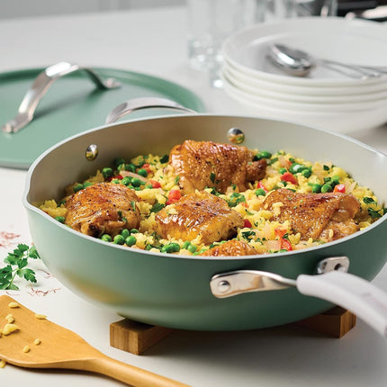 Tramontina All-in-One Plus Pan 5-Qt Ceramic Non Stick Pan with Lid, Green