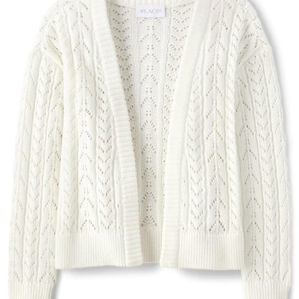 The Children's Place Girls' Long Sleeve Cardigan Sweater, Stitch White, Small