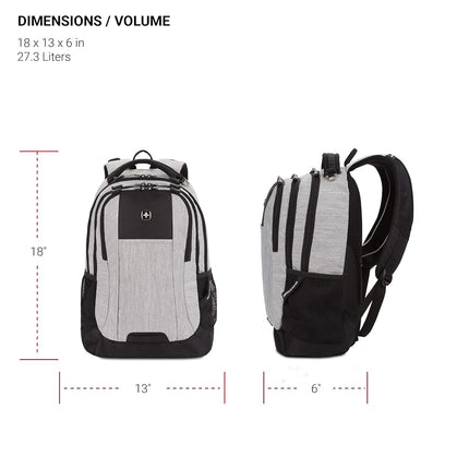 SWISSGEAR Cecil Laptop Backpack Fits up to 16-Inch Laptop, Daypack for Travel and Work, Heather Grey, 18-Inch