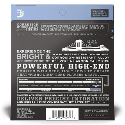 D'Addario XL ProSteels Bass Strings EPS300-5, 43-127, 5-String