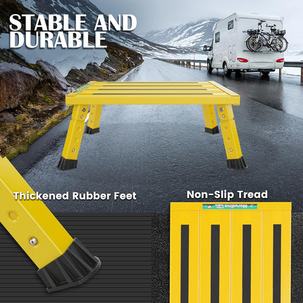 Marudina Large Platform RV Steps, 3-Level Adjustable Height Aluminum Folding Step Stool, Light Folding Anti-skidding RV Step, Supports Up to 1,000 lb (17.5" X 13.5" Large Platform)