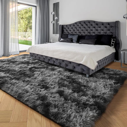 Abstract Fluffy Shaggy Rugs for Living Room Kids Room 5x8 Ft, Tie-Dyed Grey