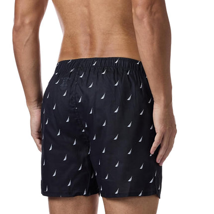 Nautica Men's Cotton Woven 3 Pack Boxer, Black Red/Sails Black, Small