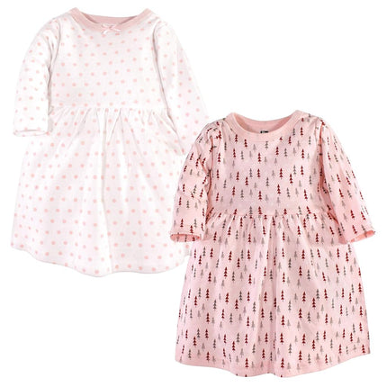 Hudson Baby Baby Girls' Cotton Dresses, Winter Forest Long-Sleeve, 0-3 Months