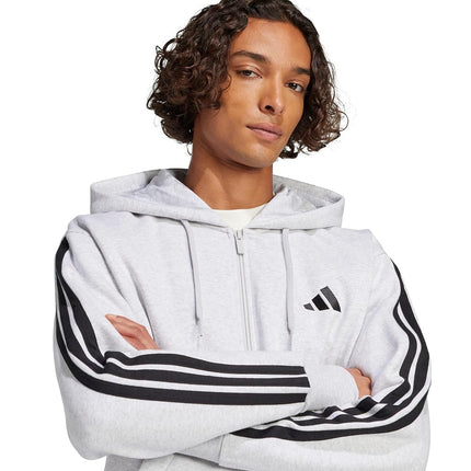 adidas Men's ESSENTIAL THREE STRIPES FLEECE ZIPPER HOODIE, light grey heather/black, M