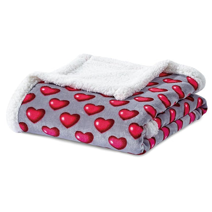 Elegant Comfort Luxury Valentine’s Day Sherpa Throw Blanket Ultra-Soft Cozy Velvet Pink Hearts Fleece Throw-Micromink Sherpa for Her, Wife, Girlfriend, Sherpa Reversible Blanket- Juliette