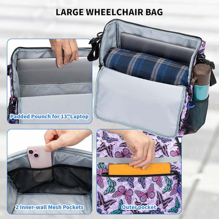 ZHCHG Wheelchair Bags, Wheelchair Backpack with Cup Holder, Wheelchair Bags to Hang on Back, Electric Wheel Chair Accessories, Large Storage Bag for Walker Rollator