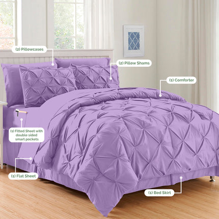 Elegant Comfort Luxury Softest, Coziest 8-Piece Bed-in-a-Bag Comforter Set - Silky Soft Complete Set Includes Bed Sheet Set with Double Sided Storage Pockets, Twin/Twin XL, Lilac