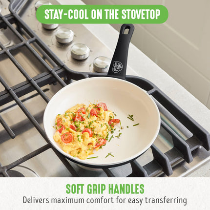 GreenLife Soft Grip 8” Frypan Skillet and Spatula Breakfast Cookware Set, PFAS-Free Ceramic Nonstick, Silicon Spatula with Bamboo Handle, Egg Omelte Bacon, Dishwasher Safe, Stay-Cool Handles, Black