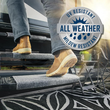Camco Wrap Around RV Step Rug - for Manual & Electric RV Steps - Fits 18" Wide Steps - Weather-Resistant - Gray (42925)