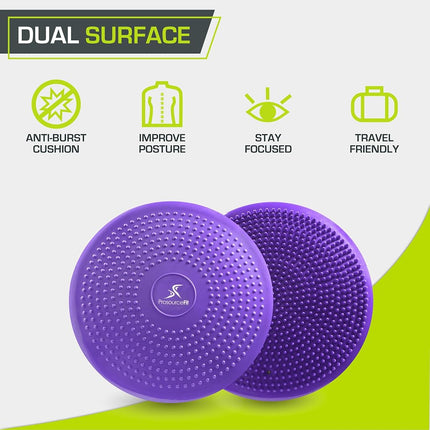 ProSource Core Balance Disc Trainer, 36 cm Diameter with Pump for Improving Posture, Fitness, Stability, Purple