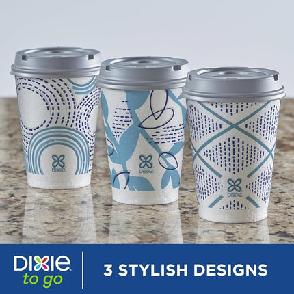 Dixie to Go Paper Cups and Lids, 12Oz, 66 Count, Disposable Insulated Cups and Lids (Designs May Vary)