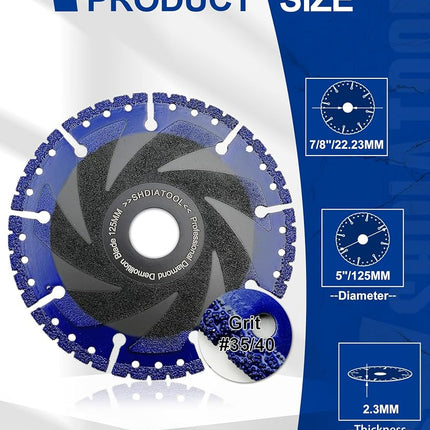 SHDIATOOL Rescue Demolition Diamond Blades for ALL-CUT 5 Inch/125mm Metal Marble Aluminum Pipe Iron Hard Plastic PVC Cut-off Wheel