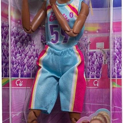 Barbie Made to Move Doll & Accessories, Brunette Basketball Player Wearing Removable Uniform with Ball, 22 Bendable Joints, HKT74