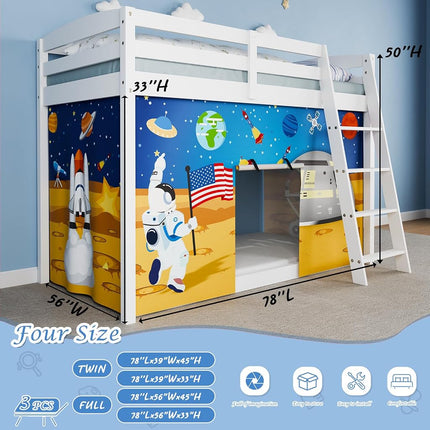 YRDKB Astronaut Bunk Bed Curtains - 33H Premium and Customizable Cartoon Loft Bed Curtains for Children to Enhance The Imaginative Creation Bedroom Curtains(3PCS,Full)