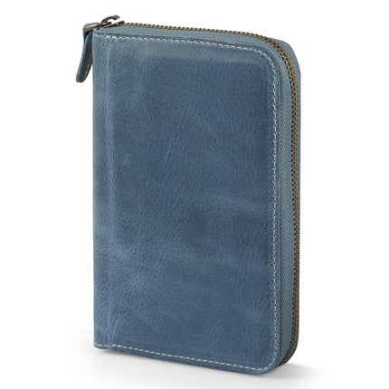 Londo Genuine Leather Padfolio with Pencil Holder Notepad and Zipper Closure - Blue