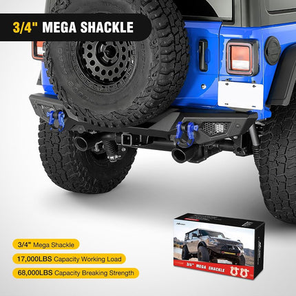 Nilight 2 Pack 3/4" Mega D-Ring Shackle with 7/8" Screw Pin 68,000LBS Break Strength, Heavy Duty Off Road Recovery Shackle for Use with Tow Strap, Winch, Off-Road Jeep Truck Vehicle, Blue