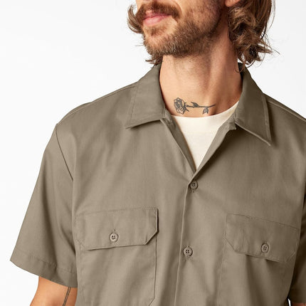 Dickies Men's Short Sleeve Work Shirt Button, Brown, XXL Big Tall
