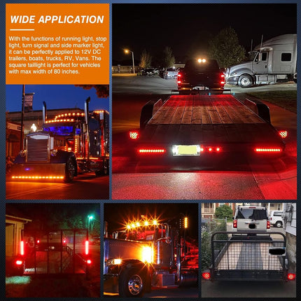 Nilight LED Trailer Light Kit Square Stop Turn Tail Light Red Amber Side Marker Light Third Brake ID Light Bar for 12V Utility Trailer Boat Camper RV Trucks Marine Snowmobile