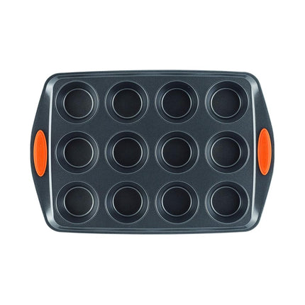 Molde antiadherente Rachael Ray Oven Lovin' para 12 magdalenas y cupcakes, naranja
