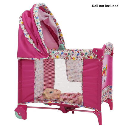 509 Crew Baby Alive: Deluxe Doll Play Yard - Pink & Rainbow - Fits Dolls Up to 18", Retractable Canopy, Easy Maneuvering, Folds for Travel & Storage, Pretend Play for Kids Ages 3+