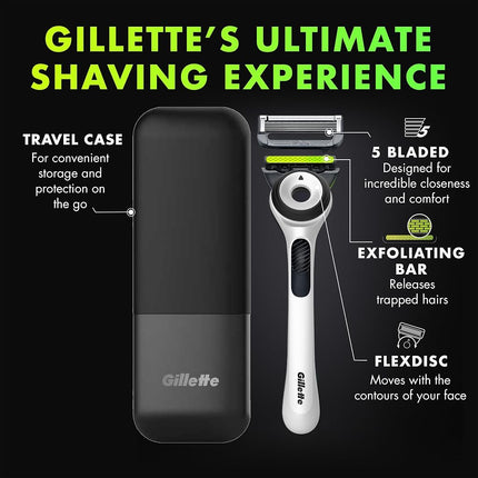GilletteLabs Men's Sharp White Edition Handle with Exfoliating Bar, 2 Blade Refill and Travel Case, Gift Set