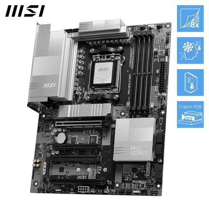 Placa base MSI PRO X870-P WIFI, ATX - Compatible con procesadores AMD Ryzen 9000/8000 / 7000, VRM AM5-60A SPS, DDR5 Memory Boost 8200+MT/s (OC), PCIe 5.0 x16 y 4.0 x16, M.2 Gen5, Wi-Fi 7, LAN de 5G