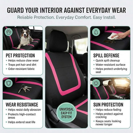 FH Group Car Seat Covers Full Set Pink Cloth - Universal Fit Automotive Seat Covers, Low Back Front Seat Covers, Solid Back Seat Cover, Washable Car Seat Cover for SUV, Sedan and Van, FB032PINK114