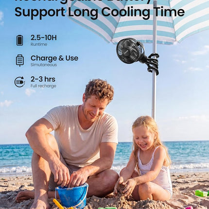 gaiatop Mini Portable Stroller Fan, Small Clip on Fan 3 Speed Rechargeable